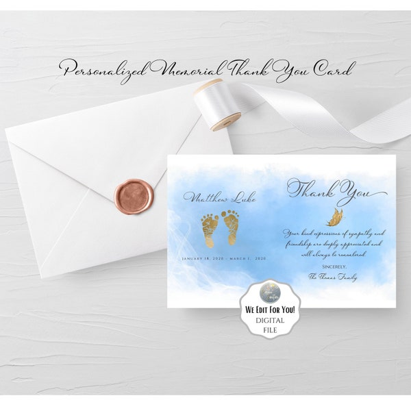 Infant Loss Memorial Thank You Card, Infant Funeral Thank You Card, Personalized Thank You Card for Infant, DIGITAL FILE Only