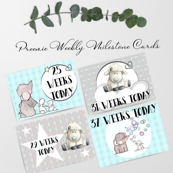 Boy MICRO Preemie Week Of Life Milestone Photo Prop Cards, DIGITAL FILES  Only, Instant Download