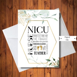 Tarjeta de enfermera de la UCIN, tarjeta de agradecimiento a la enfermera, tarjeta de agradecimiento al preceptor, tarjeta de enfermera para bebés prematuros, descarga instantánea, solo archivo digital