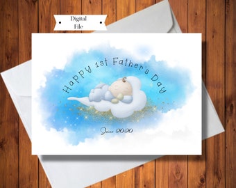 1st Father's Day Card, 2020 Father's Day Card, 1st Father's Day from Baby, Blue Watercolour Card, Digital File ONLY