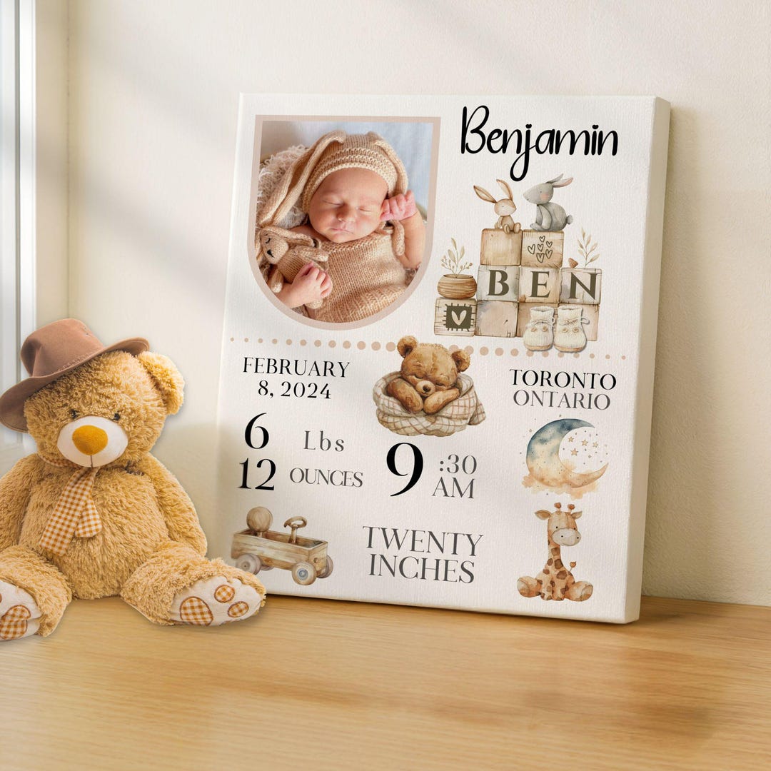Personalized Photo Newborn Gift, Birth Announcement Canvas Wall Art ...