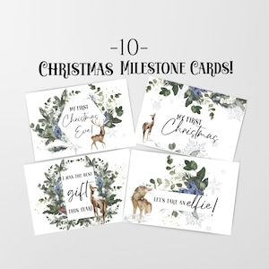 10 cartes d'étapes importantes de Noël, verdure et animaux de la forêt, cartes de Noël avec accessoire photo, étapes importantes des fêtes unisexes, téléchargement immédiat