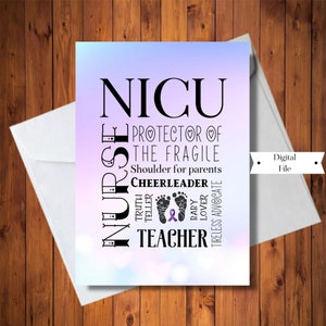 Tarjeta de enfermera de la UCIN, tarjeta de agradecimiento a la enfermera, tarjeta de agradecimiento al preceptor, tarjeta de enfermera para bebés prematuros, descarga instantánea, solo archivo digital