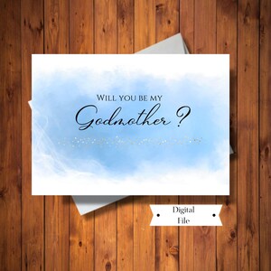 Tarjeta para madrina, "¿Quieres ser mi madrina?", Tarjeta de acuarela azul, Tarjeta de bautismo, Tarjeta de bautizo, Archivo digital, Descarga instantánea