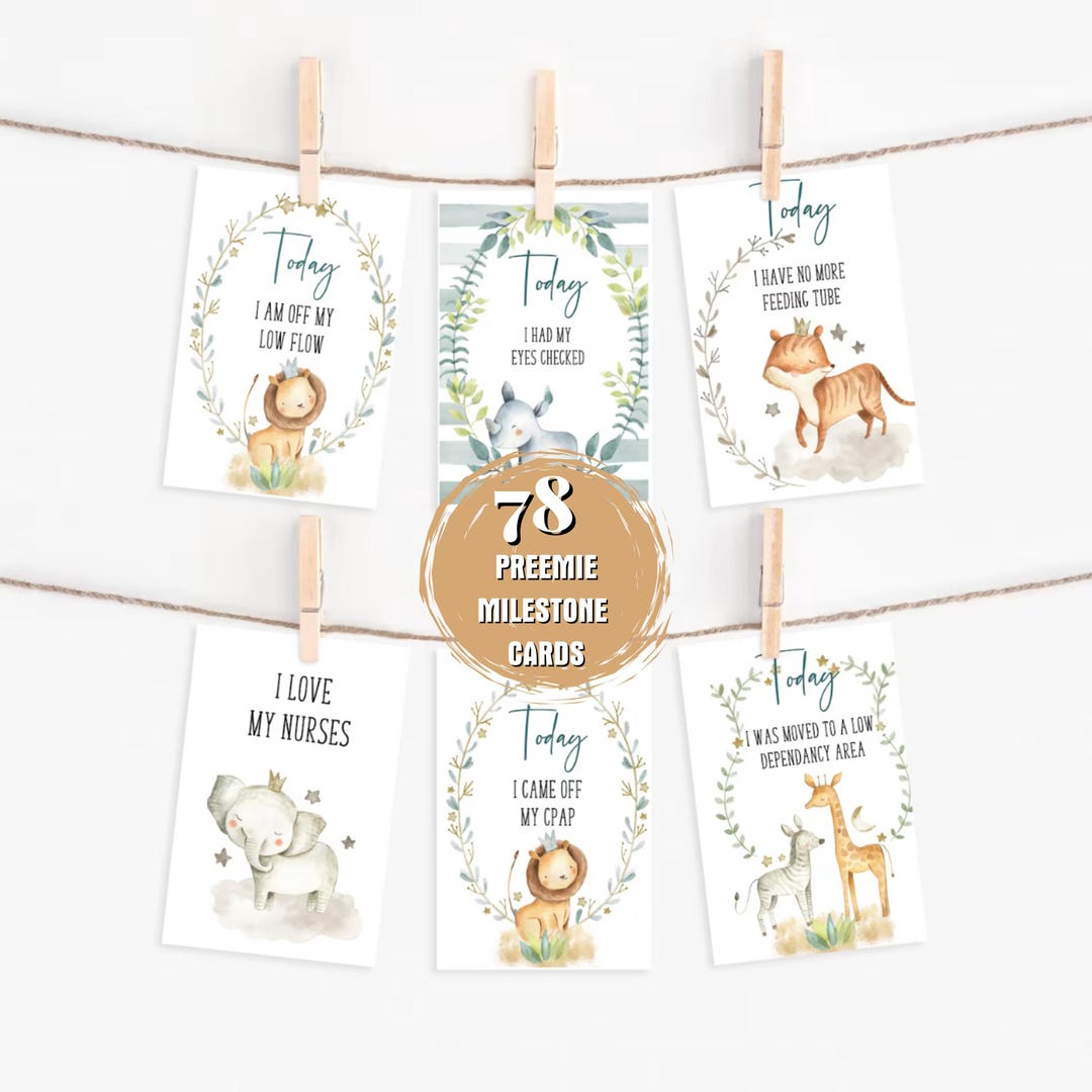 78 Safari Preemie Milestone Cards for Boy: NICU Photo Props (instant ...