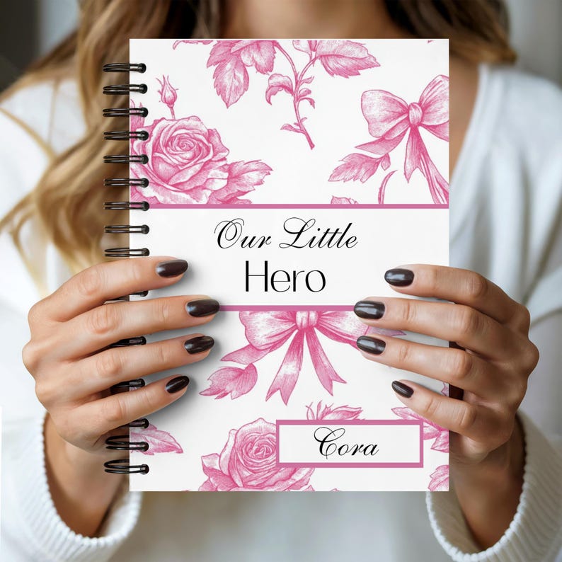 Personalized Preemie NICU Parent Journal, Bedside Notebook, Little Hero Journey Pink