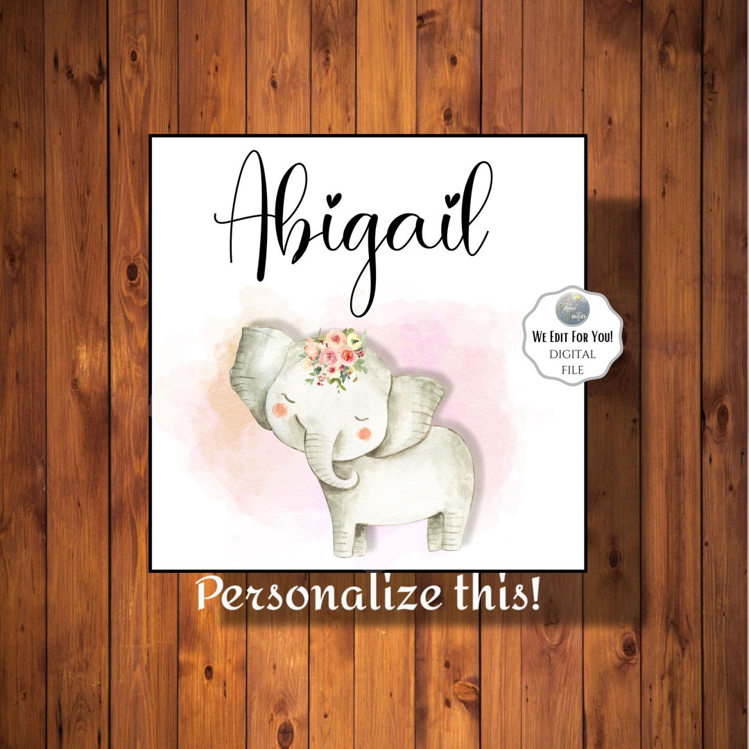 Personalized NICU Name Card, Safari Elephant Card for Girl, Bed Space