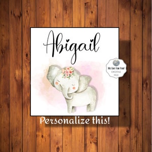 Personalized  NICU Name Card, Safari Elephant Card for Girl, Bed Space Card,  Hospital Name Card, Gift for Preemie Parents, Digital File