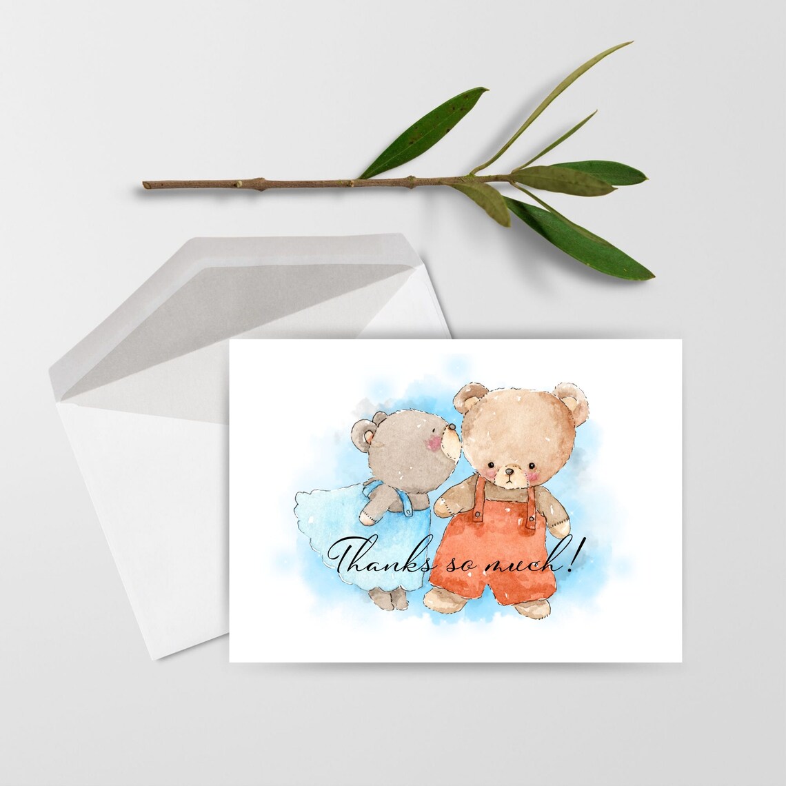 Baby Gift Thank You Card Bear Watercolour Thank You Card Etsy