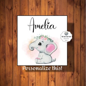 Personalized Hospital Name Sign, Baby Girl Elephant Crib Art, NICU  Name Card, Digital File