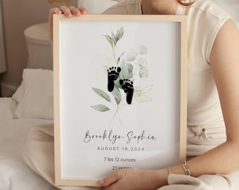 Personalized Boho Baby Footprint Art Printable, Custom Baby Gift, Nursery Print, DIGITAL FILE