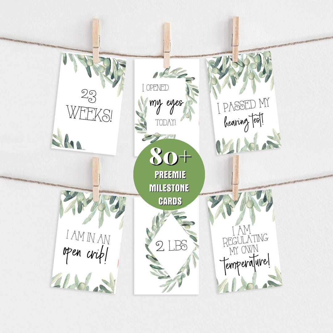 Green Olive Preemie Milestone Cards: NICU Photo Props (instant Download ...