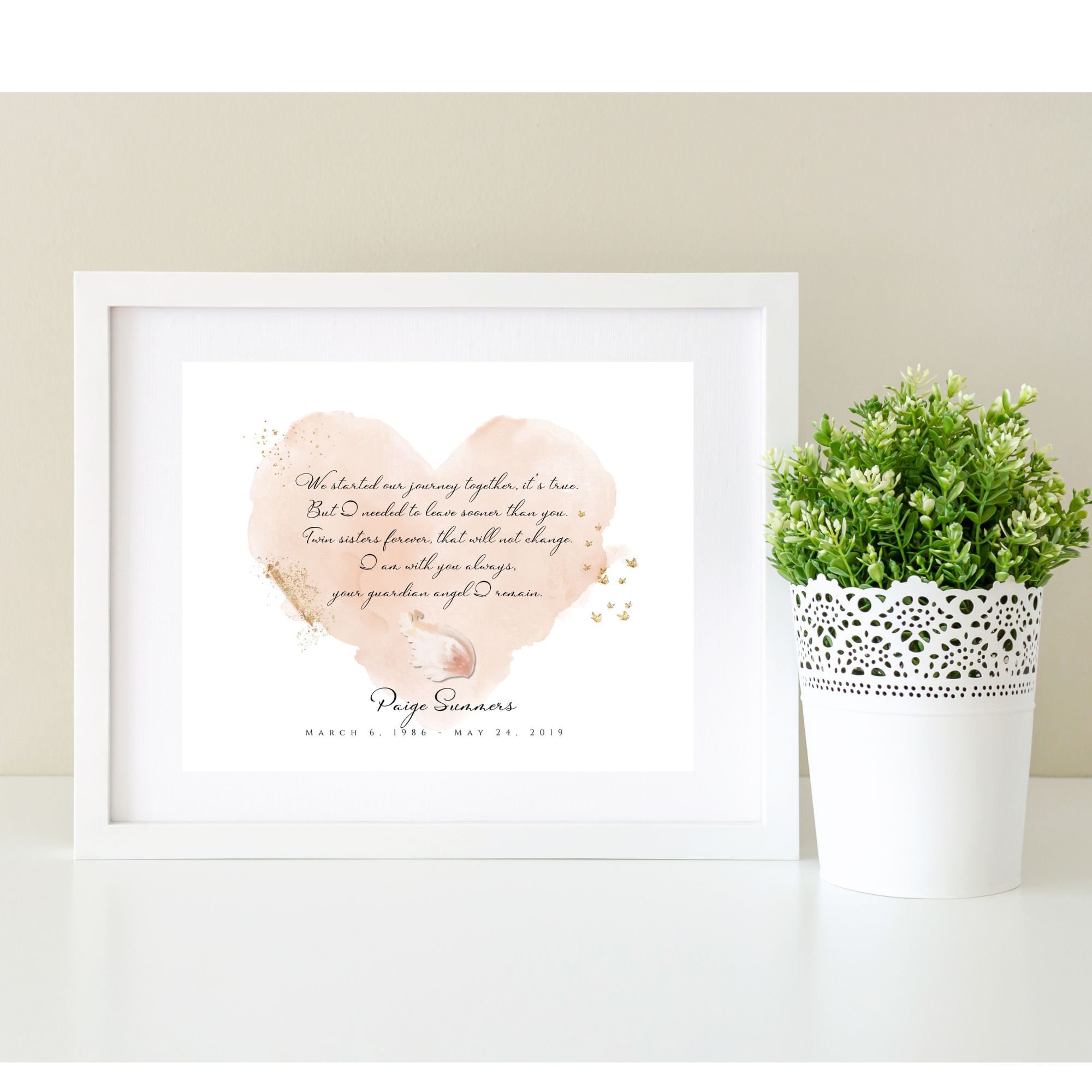 PERSONALIZED Loss of Twin Sister Memorial Keepsake Print,  Twin Sister Stillbirth Poem Print, Loss of twin, Keepsake, DIGITAL FILE Only
