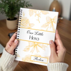 Personalized Preemie NICU Parent Journal, Bedside Notebook, Little Hero Journey Yellow