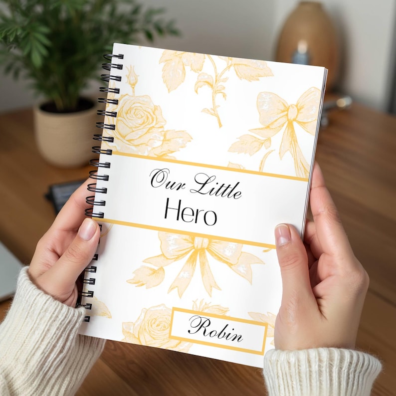 Personalized Preemie NICU Parent Journal, Bedside Notebook, Little Hero Journey Yellow