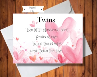 Card for Twins, Congratulations for Twins Card, Baby Shower Card, DIGITAL FILE, Instant Download