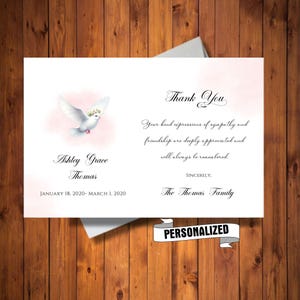 Tarjeta de agradecimiento por la pérdida de un bebé, tarjeta de agradecimiento por el funeral de un bebé, tarjeta de agradecimiento personalizada con acuarela rosa para conmemorar a un bebé, archivo digital