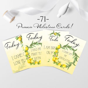 71 cartes d'étapes importantes pour bébés prématurés, cartes photo pour accessoires néonatals de soins intensifs, cartes d'étapes importantes pour prématurés, cartes pour prématurés, thème citron, FILES NUMÉRIQUES
