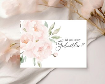 Kaart voor meter, kaart Will You Be My Godmother, bloemenkaart, doopkaart, doopkaart, digitaal bestand, direct downloaden