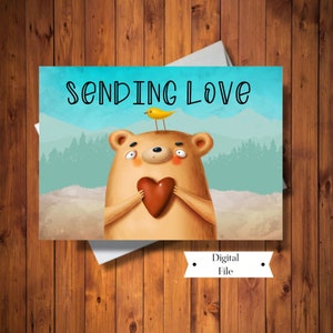 Carte Thinking of You, envoi de carte d'amour, carte d'ours mignon, carte de réconfort, fichier numérique, téléchargement immédiat