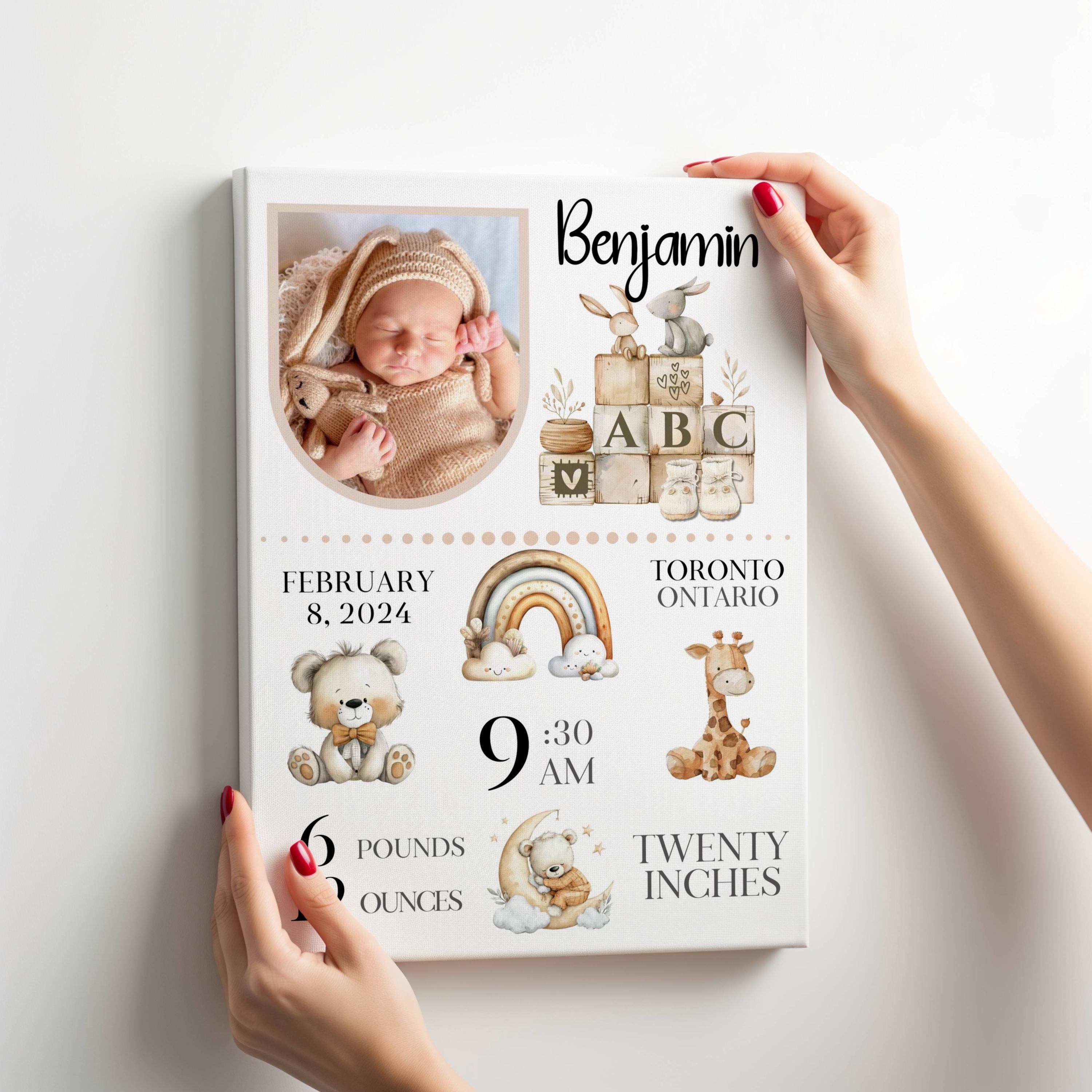 Personalized Photo Newborn Gift, Birth Announcement Canvas Wall Art ...