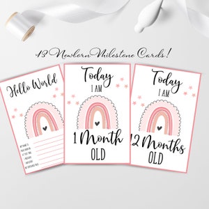 Cartes d'étape mensuelle arc-en-ciel pour nouveau-né pour fille, cadeau de baby shower, cartes imprimables pour nouveau-né, fichier numérique uniquement, téléchargement immédiat