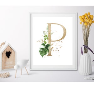 Initiale aquarelle personnalisée et impression du nom pour la chambre des filles, monogramme initial à imprimer, impression pour chambre de bébé, cadeau de baby shower, fichier numérique