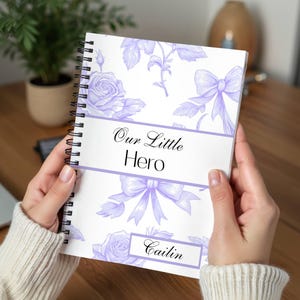Personalized Preemie NICU Parent Journal, Bedside Notebook, Little Hero Journey Purple