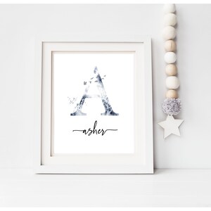 Custom Watercolour Initial and Name Print, Personalized Watercolour Monogram Printable,  Nursery Print, Baby Shower Gift,  DIGITAL FILE