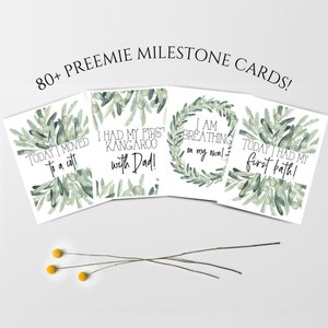 80 cartes jalons prématurés Green Ivy, cartes photo accessoire USIN, jalons prématurés pour garçon ou fille, accessoires photo prématurés, téléchargement immédiat, GON1