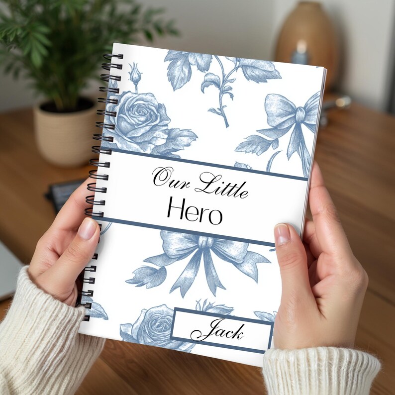 Personalized Preemie NICU Parent Journal, Bedside Notebook, Little Hero Journey Blue