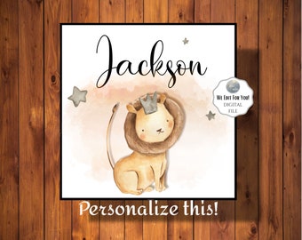 Personalized NICU Name Sign, Crib Art, Hospital Name Card, Gift for Preemie Parents, Baby boy Lion Name Card, Digital File, SAF