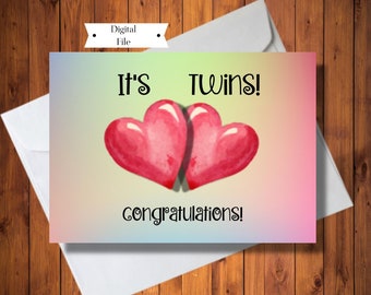 Baby Card for Twins, Congratulations for Twins Card, Baby Shower Card, DIY Card, Digital File, Instant Download