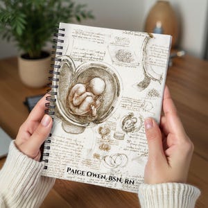 Personalized Midwife Journal, Labor and Delivery Nurse Gift, Da Vinci Drawings, Nurse Practitioner Gift, Gift for Dulla, Spiral Journal