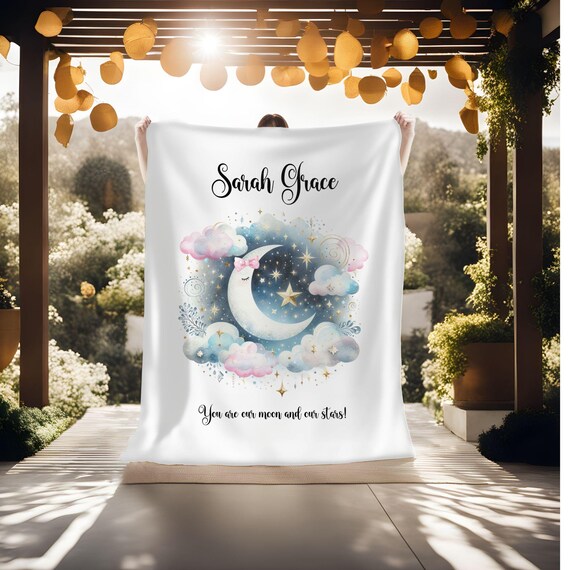 Personalized Celestial Blanket, Custom Name Gift, Moon and Stars Blanket, Gift for Baby SHower, Toddler Blanket, Tween Blanket