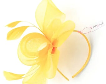 Yellow Fascinator on Alice band , Ascot Fascinator, wedding, Races, Ladies day, bridal party