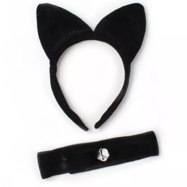 Cat ears costume with bell collar, cat fancy dress, world book day dress up cat, black cat