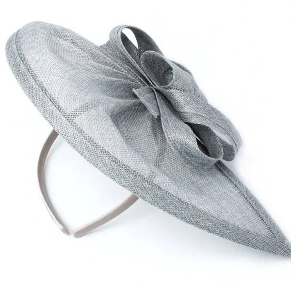 Large Light Grey pointed tip hatinator/fascinator with loops, Ascot Fascinator, Ladies day, Races, Kentucky derby, Fascinator, wedding