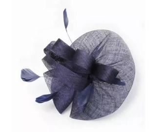 Fascinator grande della marina, derby del Kentucky, Ascot, giorno delle donne, cappello da sposa, Fascinator blu, Fascinator grande,