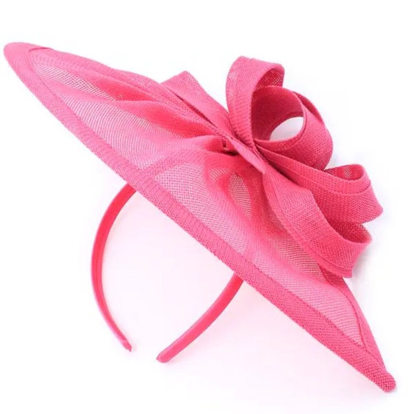 Large Fuchsia Pink pointed tip sinamay hatinator/fascinator with loops