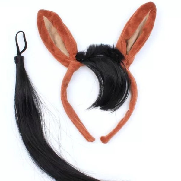 Brown Horse ears with hair headband with attachable tail, fancy dress Party this will fit all sizes