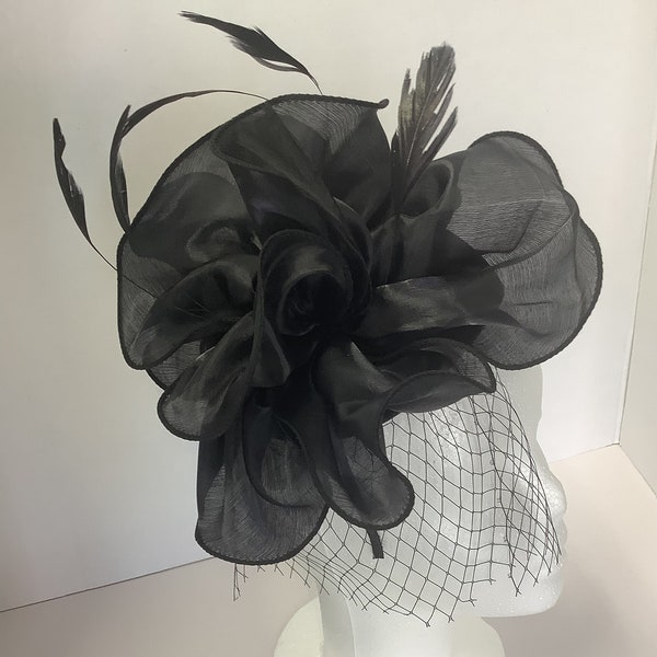 black fascinator, feather fascinator, wedding fascinators, cocktail hat, derby day hat, black hatinator, ladies day hat, black fascinator