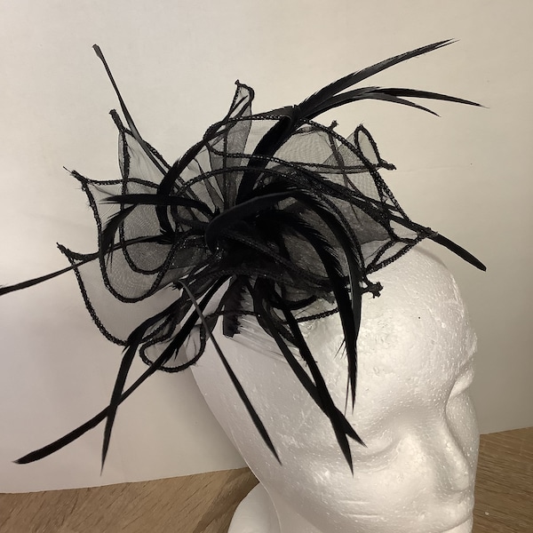 Black fork fascinator, wedding fascinator, wedding hair piece, flower fascinators, Black cocktail fascinator, ladies day black fascinators