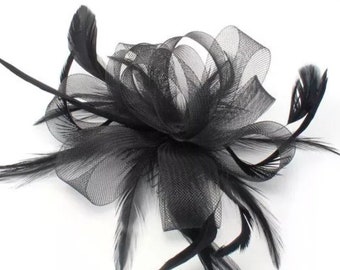 Fascinateur noir, fascinateur de mariage, morceau de cheveux de mariage, fascinateurs de fleurs, fascinateur de cocktail noir, fascinateurs noirs de jour de dames