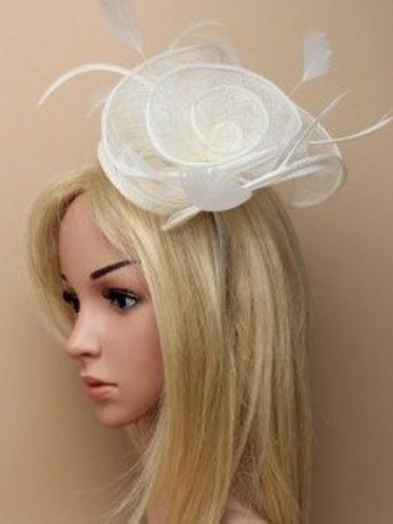 Bridal//Wedding Looped Ribbon Ivory Large Flower Feather Fascinator Hair Comb