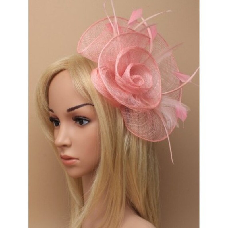 Large Pale Pink Net Fascinator Feather Fascinator Cocktail Etsy
