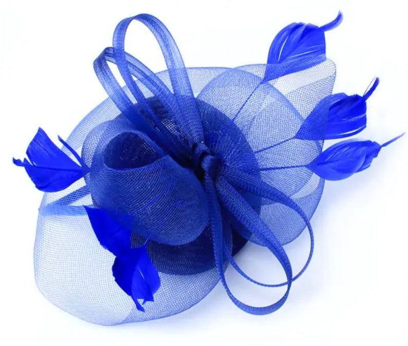 Royal Blue Fascinator op Alice band, Bruiloft, Ascot, ladies day, Races, Kentucky Derby hoed, Blue Fascinator, strand trouwhoed, Trouwhoed afbeelding 10