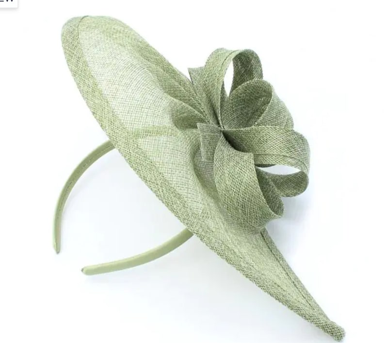 Salbei grüner großer Fascinator mit Haarreif, Hochzeitshut, Ascot Fascinator, grüner Fascinator, Hochzeitshut, Kentucky Derby, Hochzeitshut Bild 6