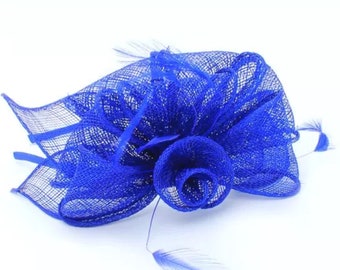 Royal blue sinamy fascintor, wedding fascinator, blue flower fascinator, blue church hat, bridal fascinator, wedding headpiece, fascinator