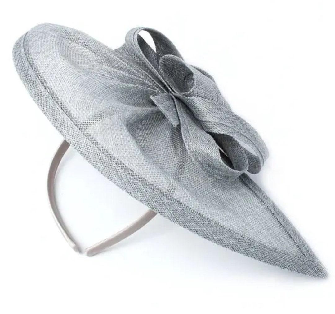 Large Light Grey Pointed Tip Hatinator/fascinator With Loops, Ascot ...
